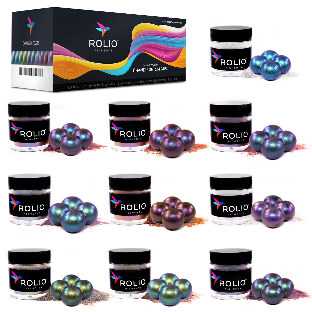 Rolio Chameleon Mica Powder - 10 Color Shift Powder Pigment Set